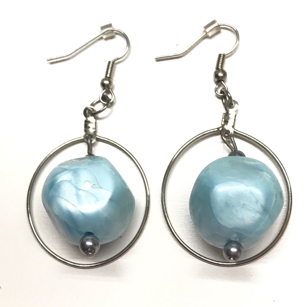 Blue Bead Hoops Dangle Earrings Munandme Handmade